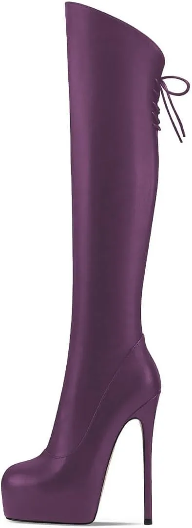 Women’s Knee High Boots High Stiletto Heel Platform Pointed Toe Side Zipper Shoes Prom Evening Party Size 4-16 US