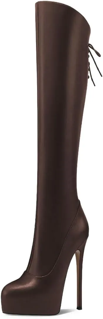 Women’s Knee High Boots High Stiletto Heel Platform Pointed Toe Side Zipper Shoes Prom Evening Party Size 4-16 US