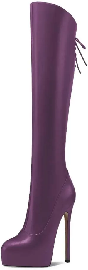 Women’s Knee High Boots High Stiletto Heel Platform Pointed Toe Side Zipper Shoes Prom Evening Party Size 4-16 US