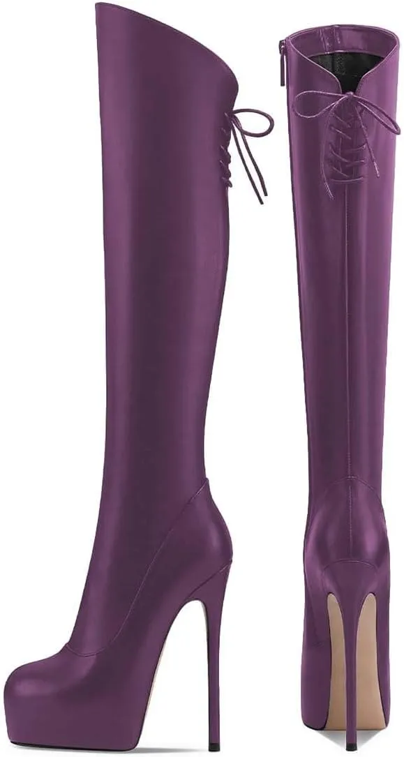 Women’s Knee High Boots High Stiletto Heel Platform Pointed Toe Side Zipper Shoes Prom Evening Party Size 4-16 US