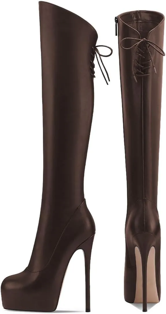 Women’s Knee High Boots High Stiletto Heel Platform Pointed Toe Side Zipper Shoes Prom Evening Party Size 4-16 US