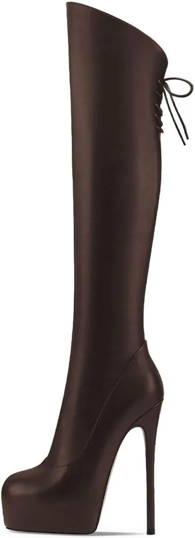 Women’s Knee High Boots High Stiletto Heel Platform Pointed Toe Side Zipper Shoes Prom Evening Party Size 4-16 US