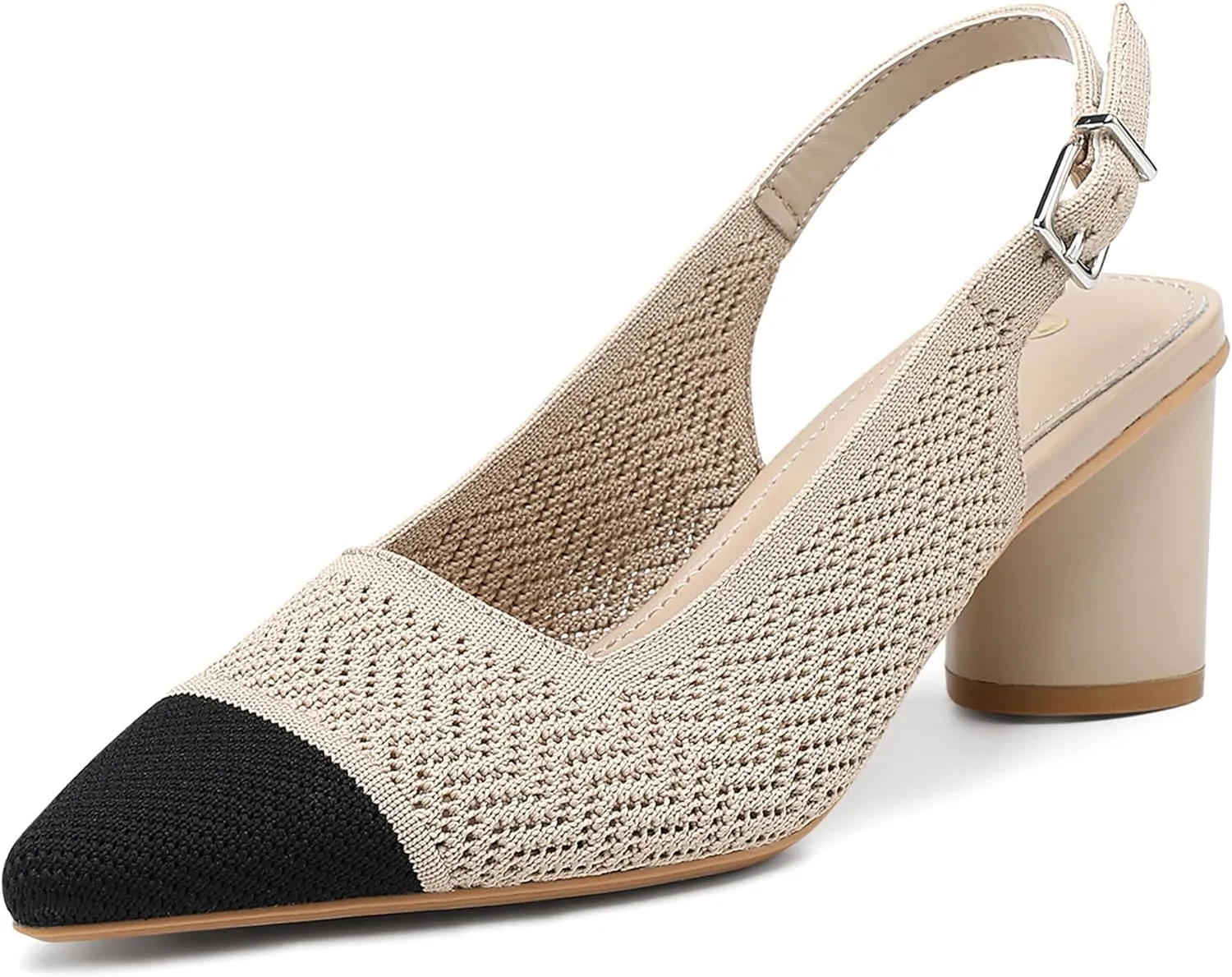 Women's Knit Pointed Toe Chunky Heel Sandals - Chunky Block Heel Summer Shoes, Breathable Sandals for Business and Daily Wear