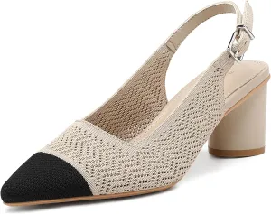 Women's Knit Pointed Toe Chunky Heel Sandals - Chunky Block Heel Summer Shoes, Breathable Sandals for Business and Daily Wear