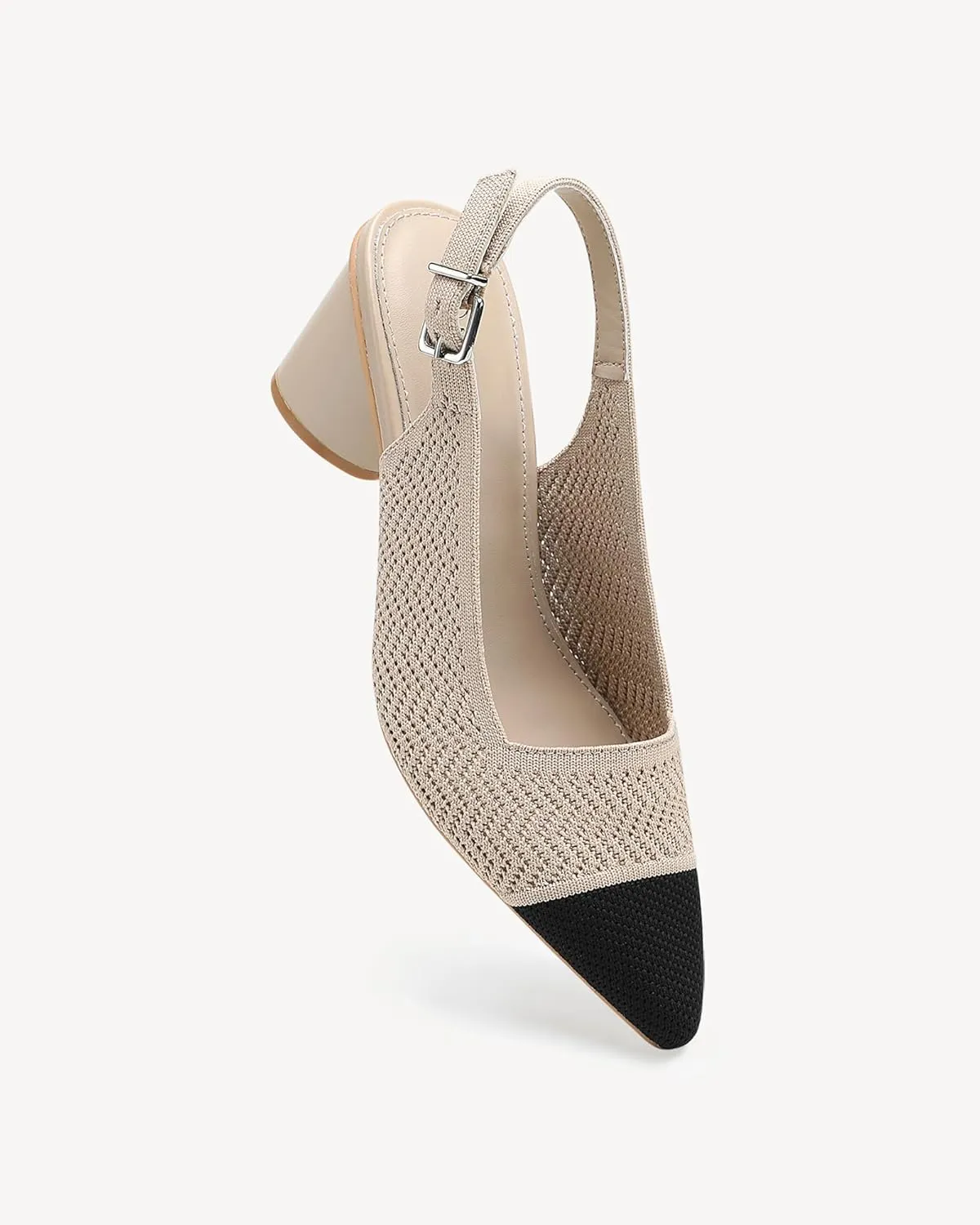 Women's Knit Pointed Toe Chunky Heel Sandals - Chunky Block Heel Summer Shoes, Breathable Sandals for Business and Daily Wear