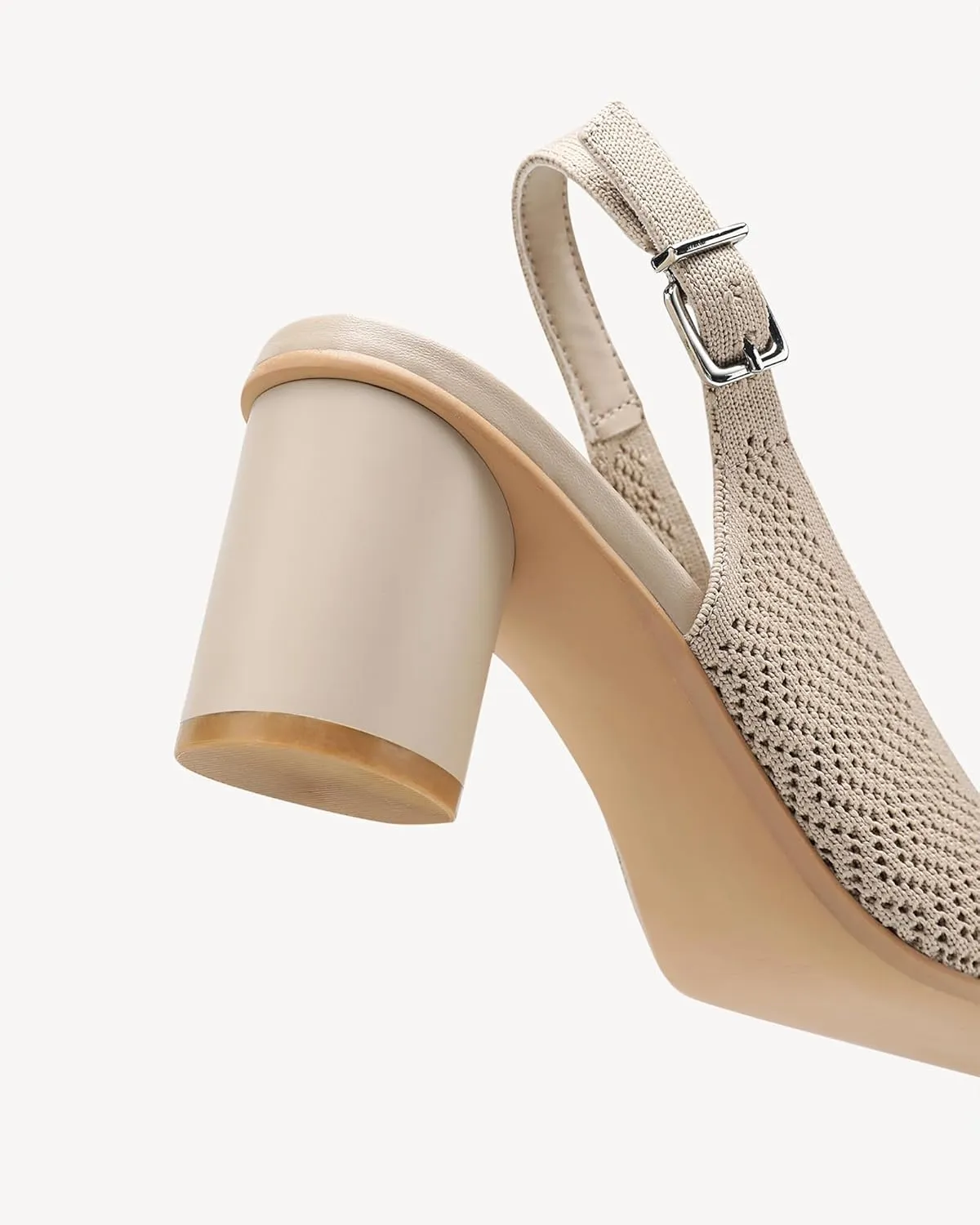 Women's Knit Pointed Toe Chunky Heel Sandals - Chunky Block Heel Summer Shoes, Breathable Sandals for Business and Daily Wear