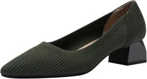 Women's Knit Pumps Block Heel Slip On Sweater Pointed Toe Low Heel Knitted Pumps