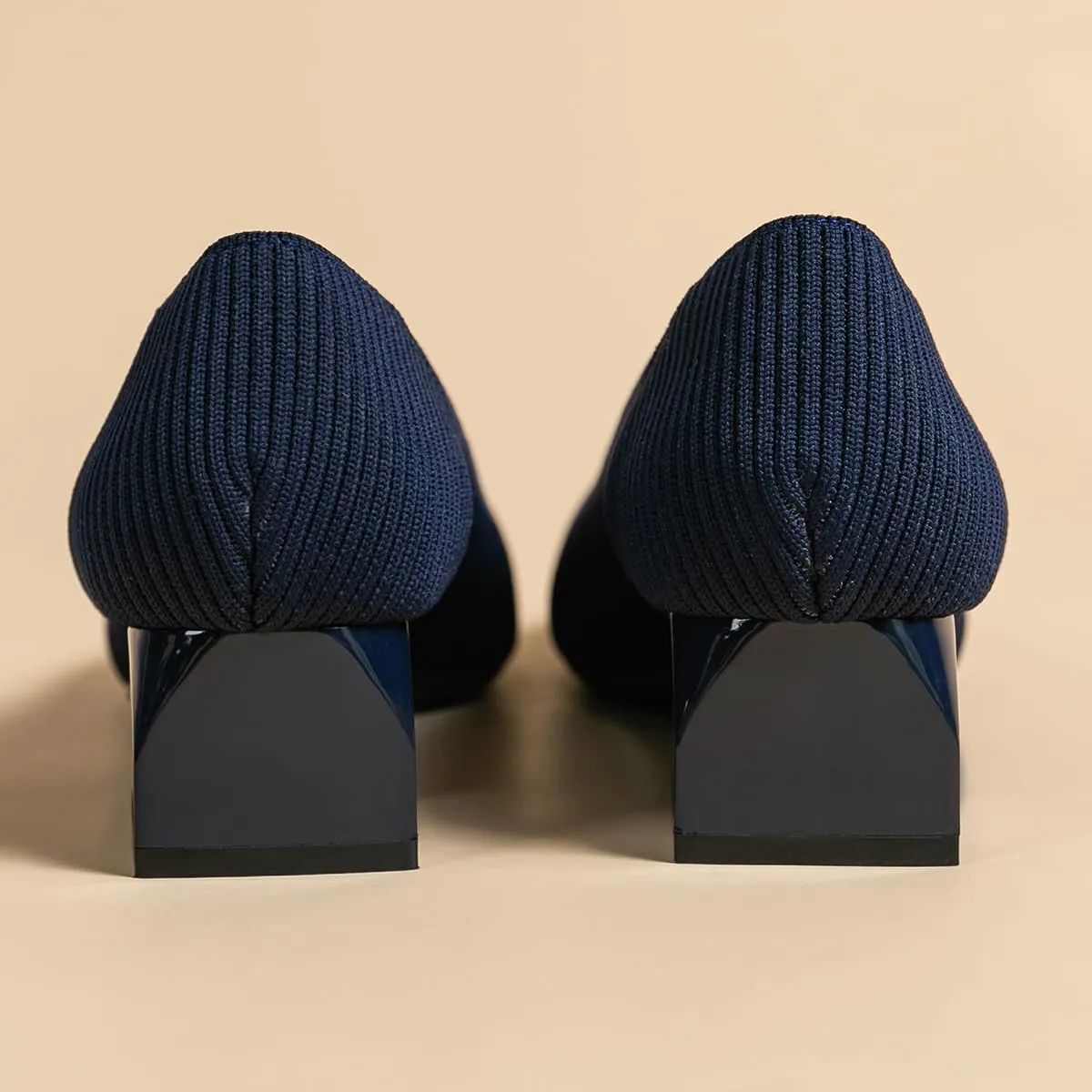 Women's Knit Pumps Block Heel Slip On Sweater Pointed Toe Low Heel Knitted Pumps