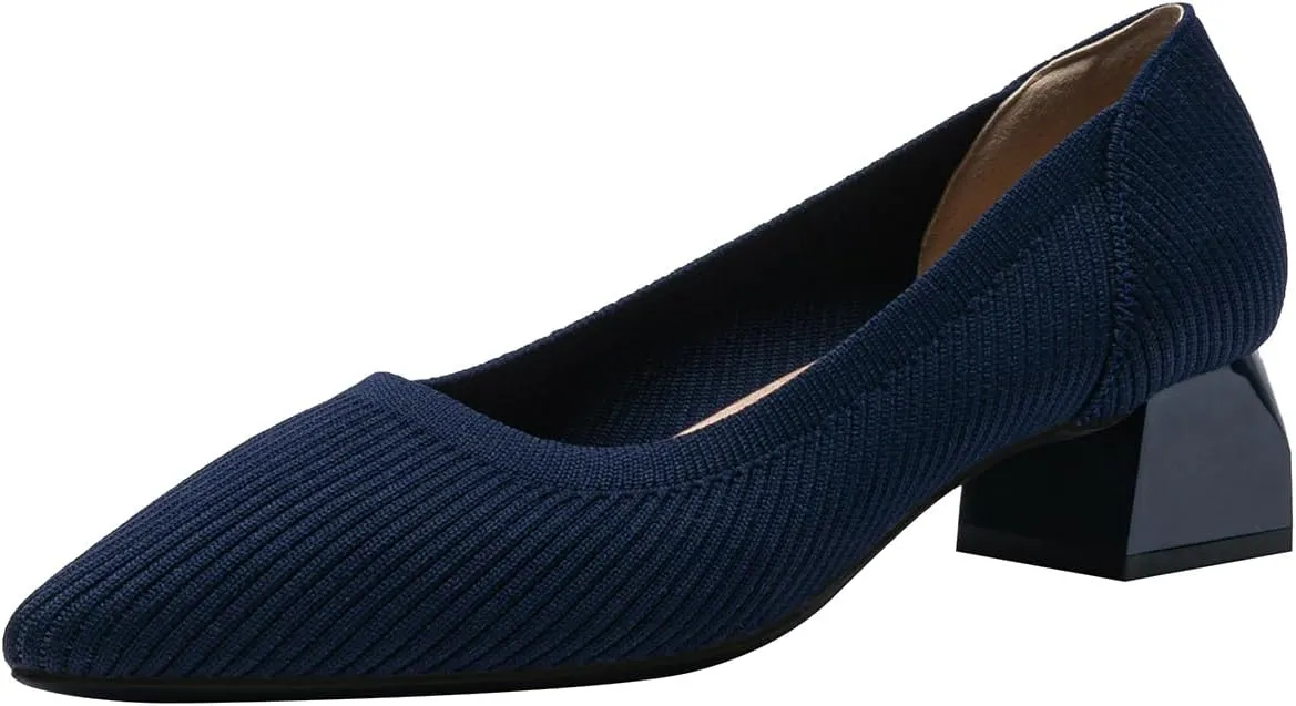 Women's Knit Pumps Block Heel Slip On Sweater Pointed Toe Low Heel Knitted Pumps