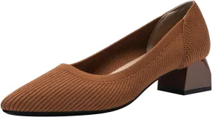 Women's Knit Pumps Block Heel Slip On Sweater Pointed Toe Low Heel Knitted Pumps