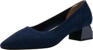 Women's Knit Pumps Block Heel Slip On Sweater Pointed Toe Low Heel Knitted Pumps