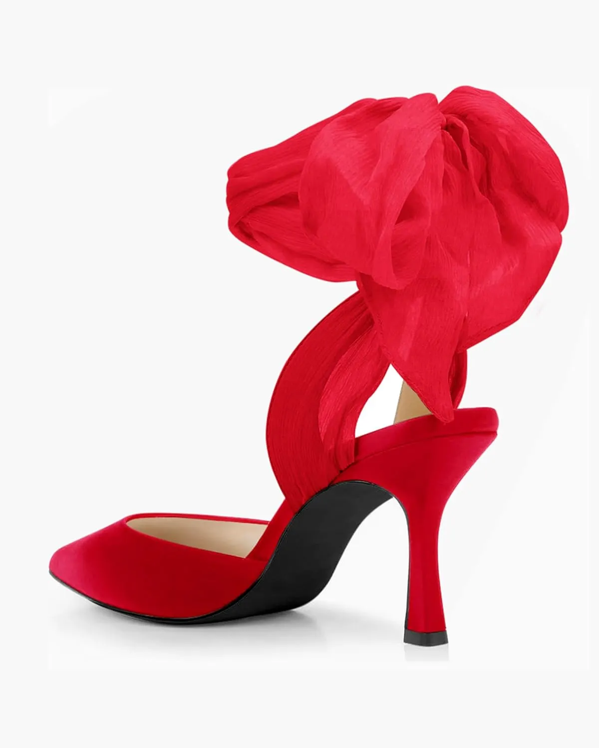 Womens Lace up Satin Heels Bow Pointed Closed Toe Bridal Dress Shoes Low Heel Wedding Elegant Pumps