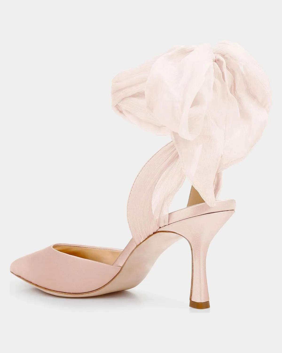 Womens Lace up Satin Heels Bow Pointed Closed Toe Bridal Dress Shoes Low Heel Wedding Elegant Pumps