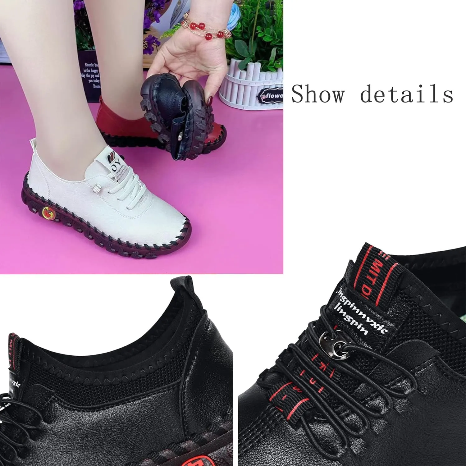 Women's Leather Soft Bottom Beef Tendon Flat Loafers Handmade Slip On Breathable Round Head Non-Slip Mom Wedge Leisure Shoes
