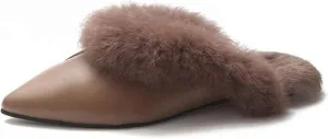 Women's Loafers, Comfortable Fur Velvet Backless Pointed Mule Slippers