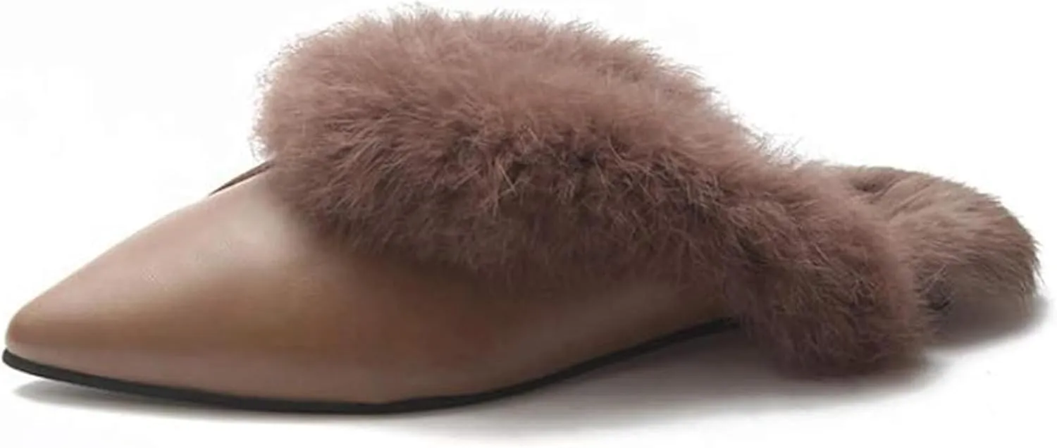 Women's Loafers, Comfortable Fur Velvet Backless Pointed Mule Slippers