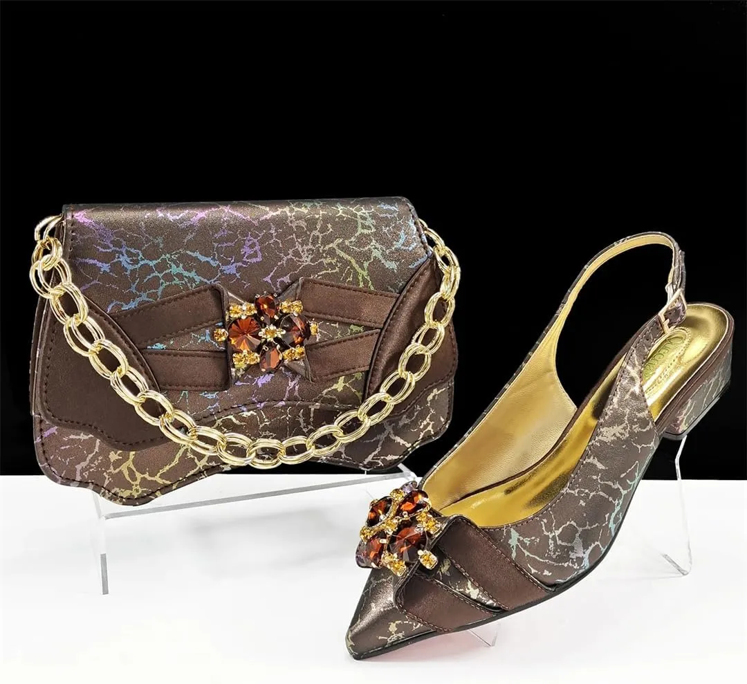 Women’S Luxurious Italian Shoe and Bag Set with Matching PU Soft Leather Pumps Thin Heels Platform for Special Occasions