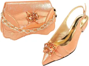 Women’S Luxurious Italian Shoe and Bag Set with Matching PU Soft Leather Pumps Thin Heels Platform for Special Occasions