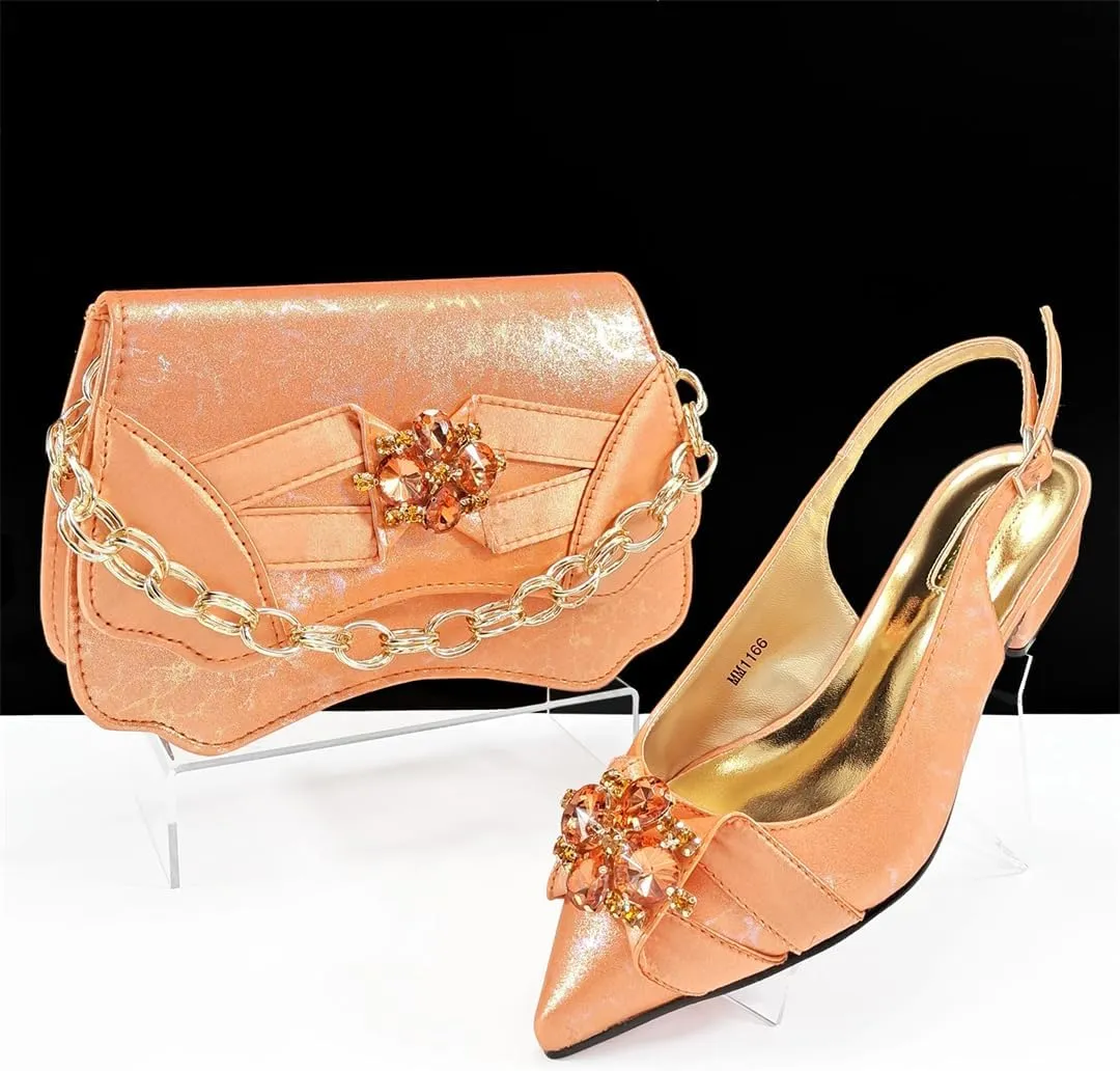 Women’S Luxurious Italian Shoe and Bag Set with Matching PU Soft Leather Pumps Thin Heels Platform for Special Occasions