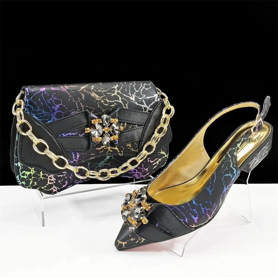 Women’S Luxurious Italian Shoe and Bag Set with Matching PU Soft Leather Pumps Thin Heels Platform for Special Occasions