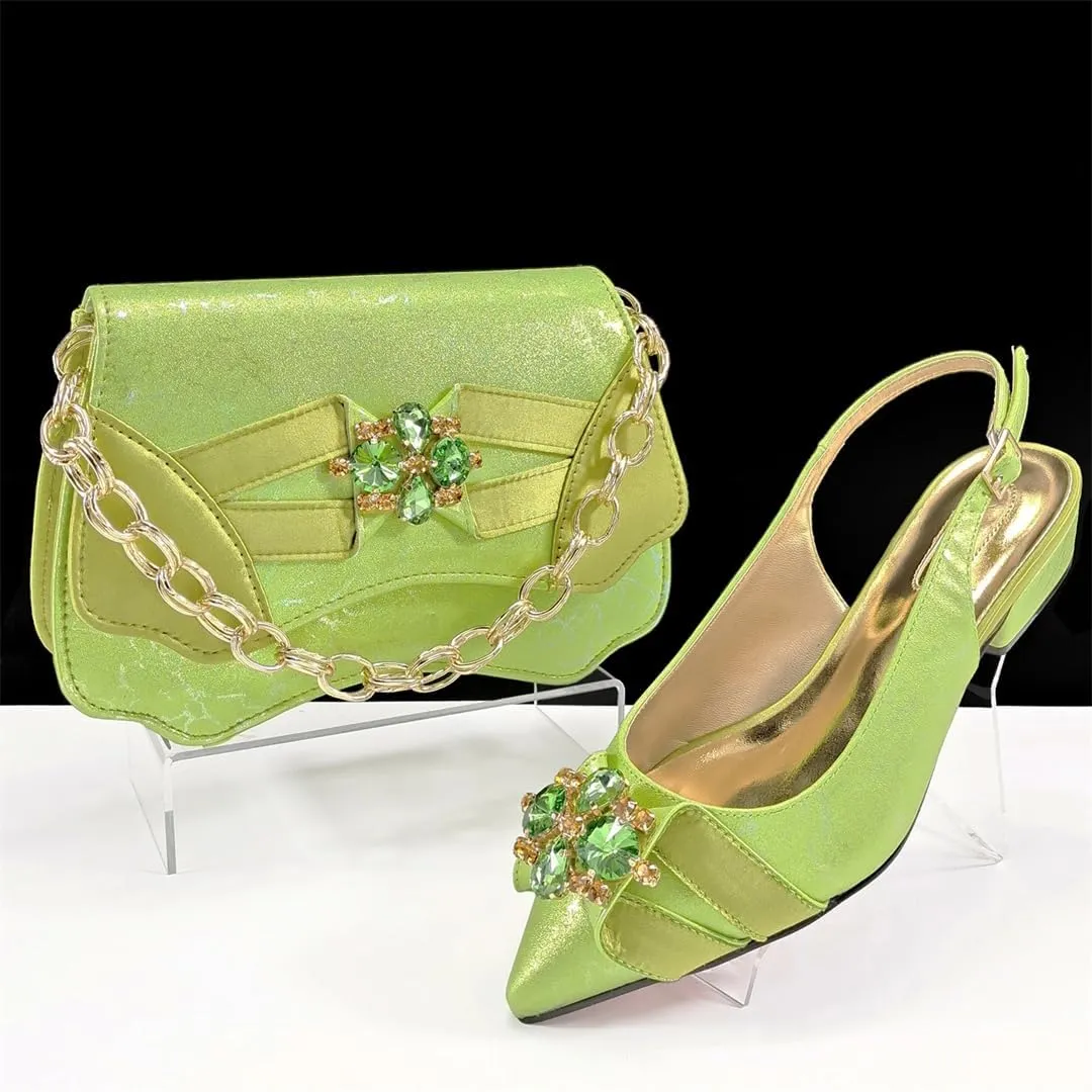 Women’S Luxurious Italian Shoe and Bag Set with Matching PU Soft Leather Pumps Thin Heels Platform for Special Occasions
