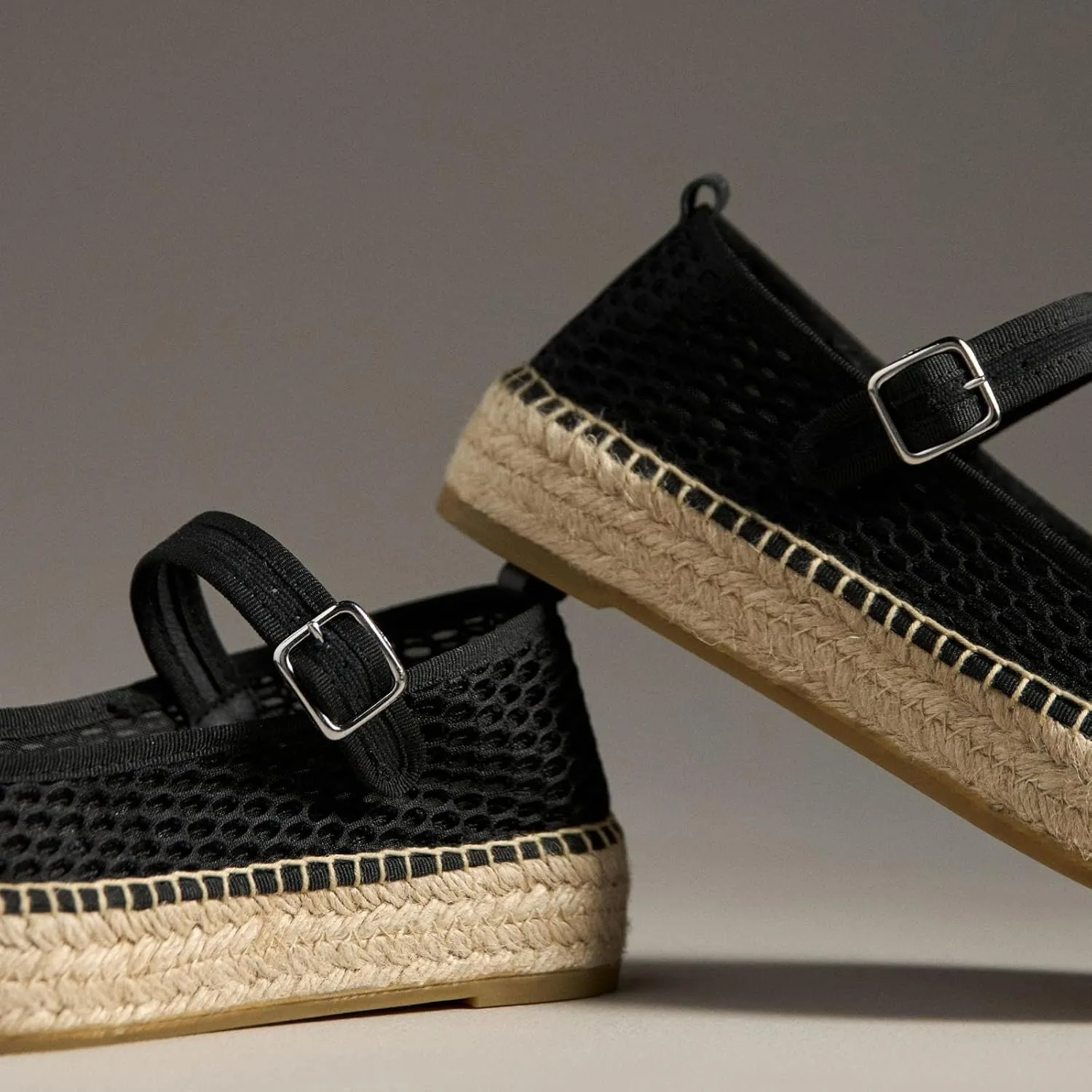 Women's Mary Jane Espadrilles Flats Platform Espadrilles Woven Outsole Shoes Canvas Flats
