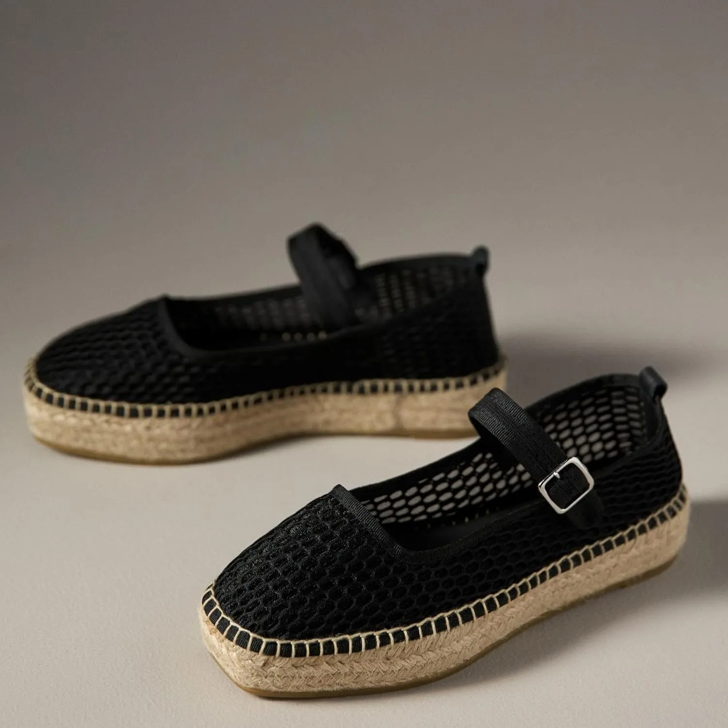 Women's Mary Jane Espadrilles Flats Platform Espadrilles Woven Outsole Shoes Canvas Flats