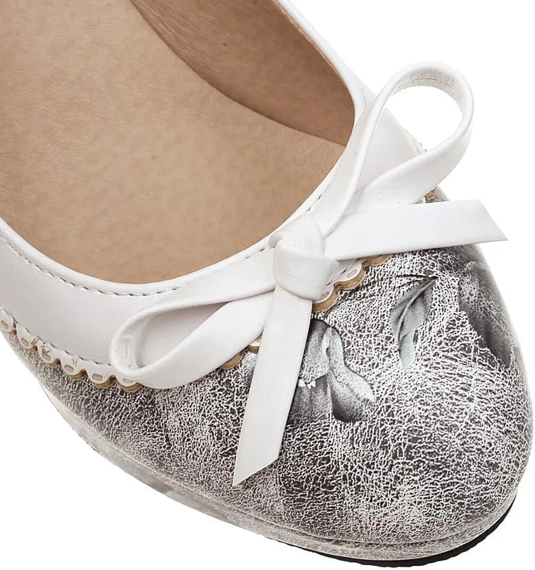 Womens Mary Jane Heels Floral Chic Bow Lolita Platform High Heels Kawaii Shoes Round Toe Dress Party Platform Pumps