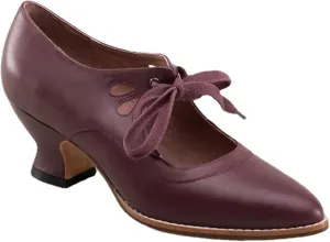 Women's Mary Jane Pumps Vintage Chunky Heel Lace Up High Heel Ladies Hollow Pointed Toe Dress Shoes for Daily