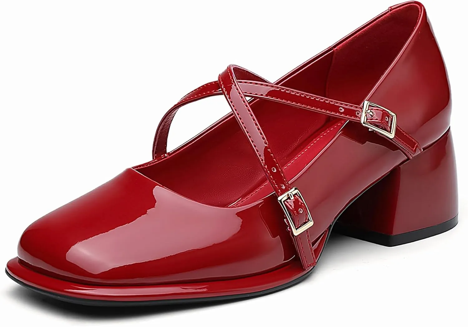 Women's Mary Jane Shoes Chunky Block Heel Wedding Dress Shoes for Women Low Heels Close Square Toe Pumps
