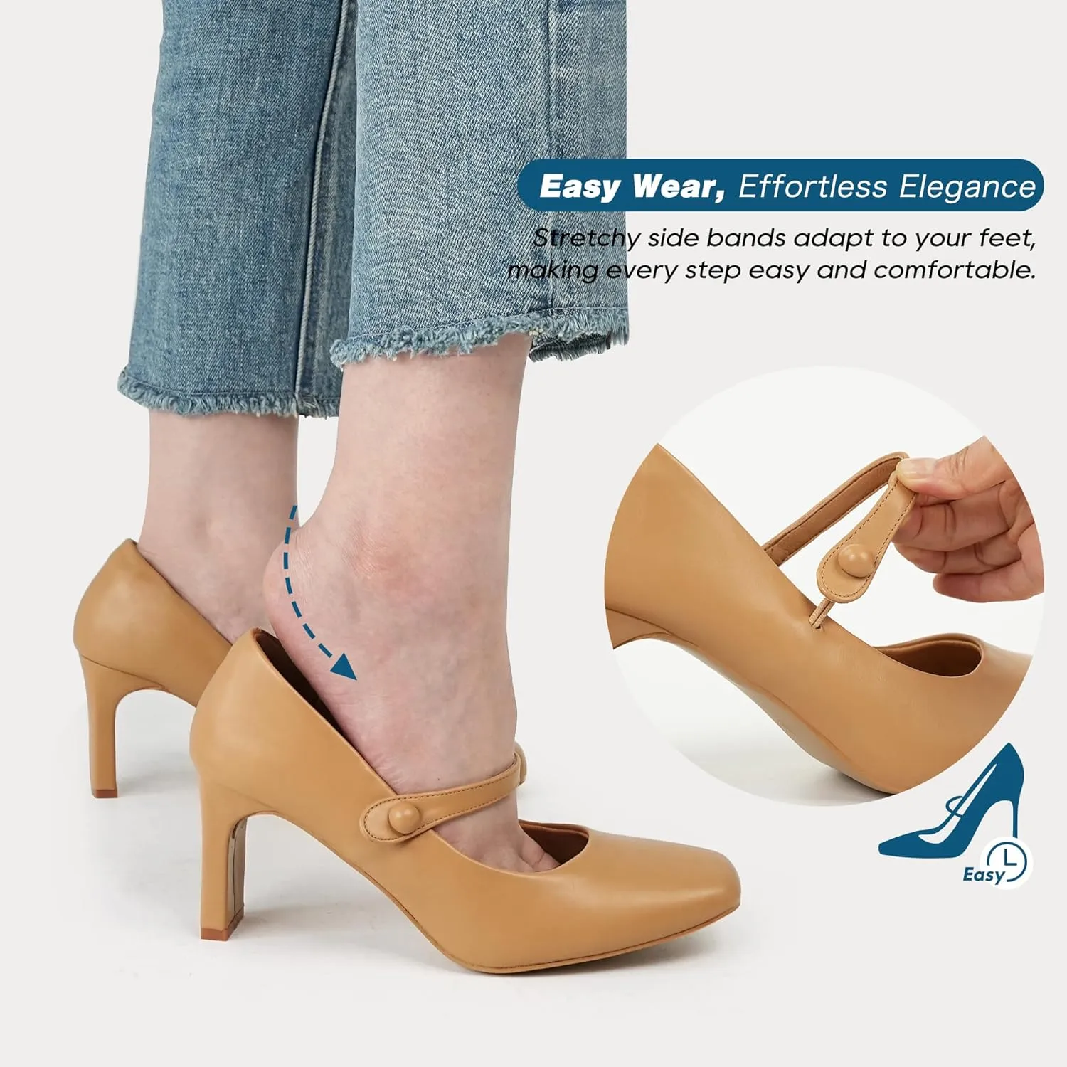 Womens Mary Janes Chunky Heels Square Toe Pumps