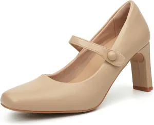 Womens Mary Janes Chunky Heels Square Toe Pumps