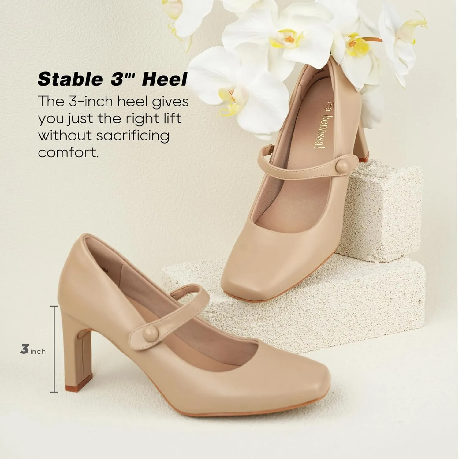 Womens Mary Janes Chunky Heels Square Toe Pumps