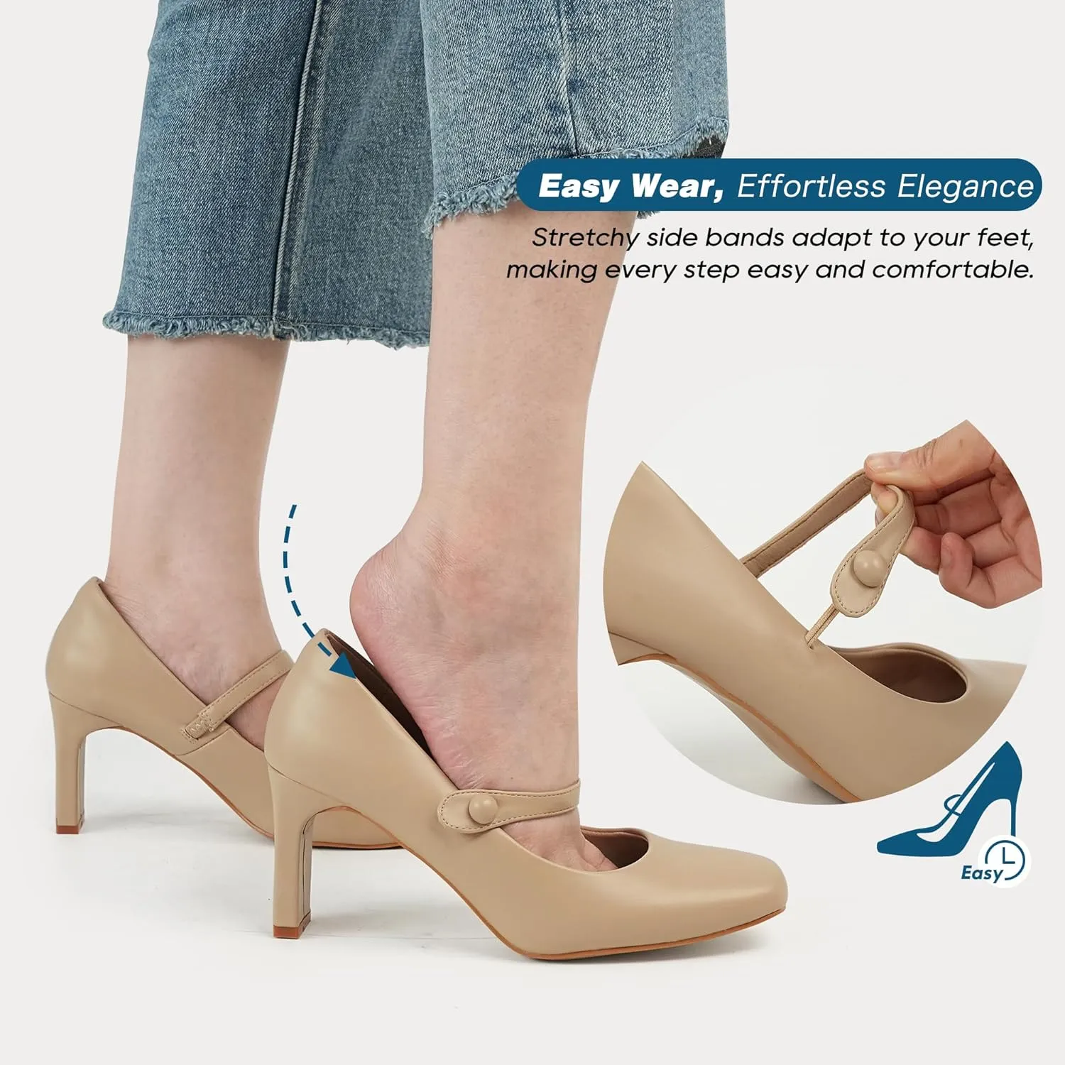 Womens Mary Janes Chunky Heels Square Toe Pumps
