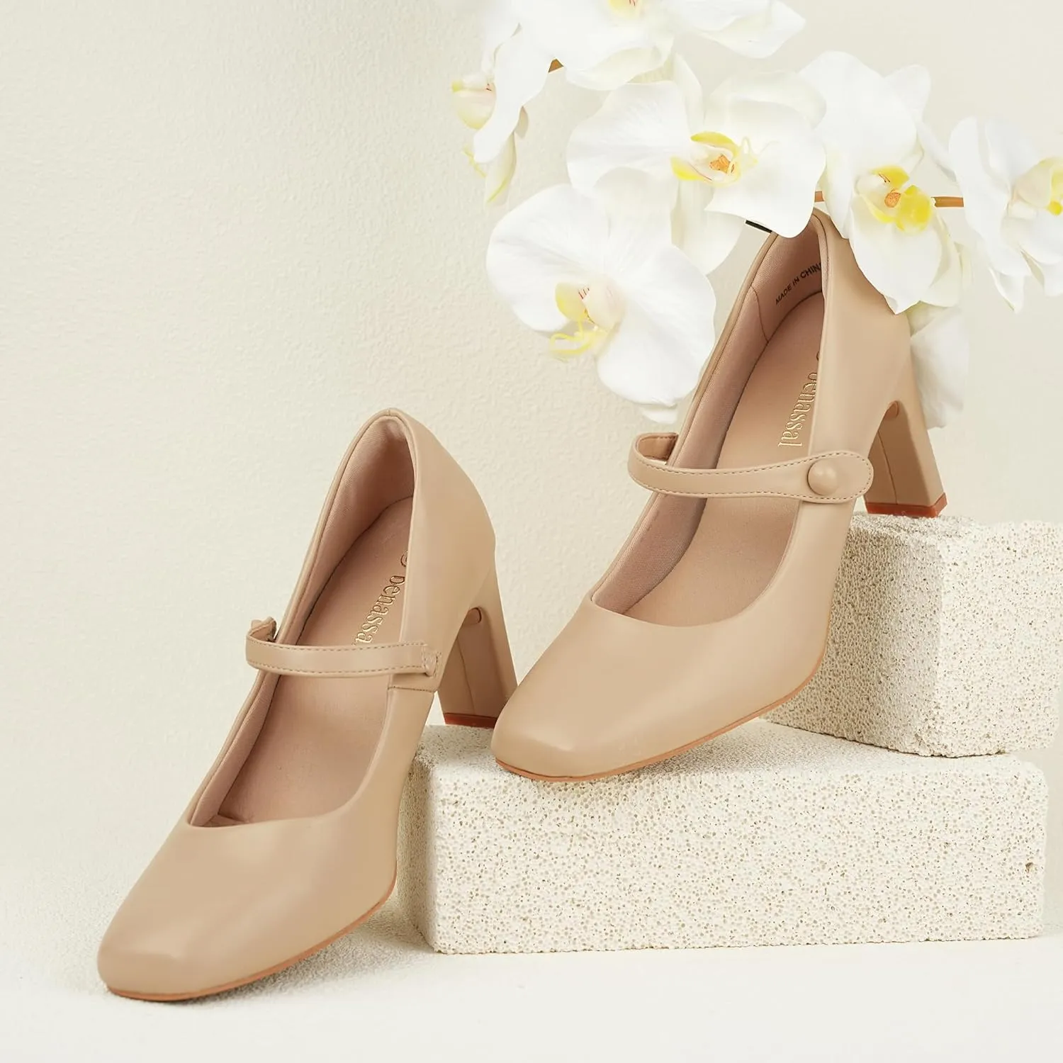 Womens Mary Janes Chunky Heels Square Toe Pumps