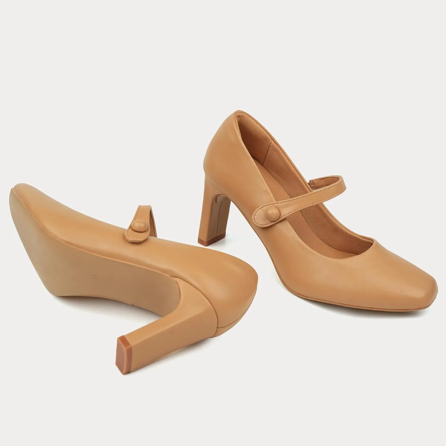 Womens Mary Janes Chunky Heels Square Toe Pumps