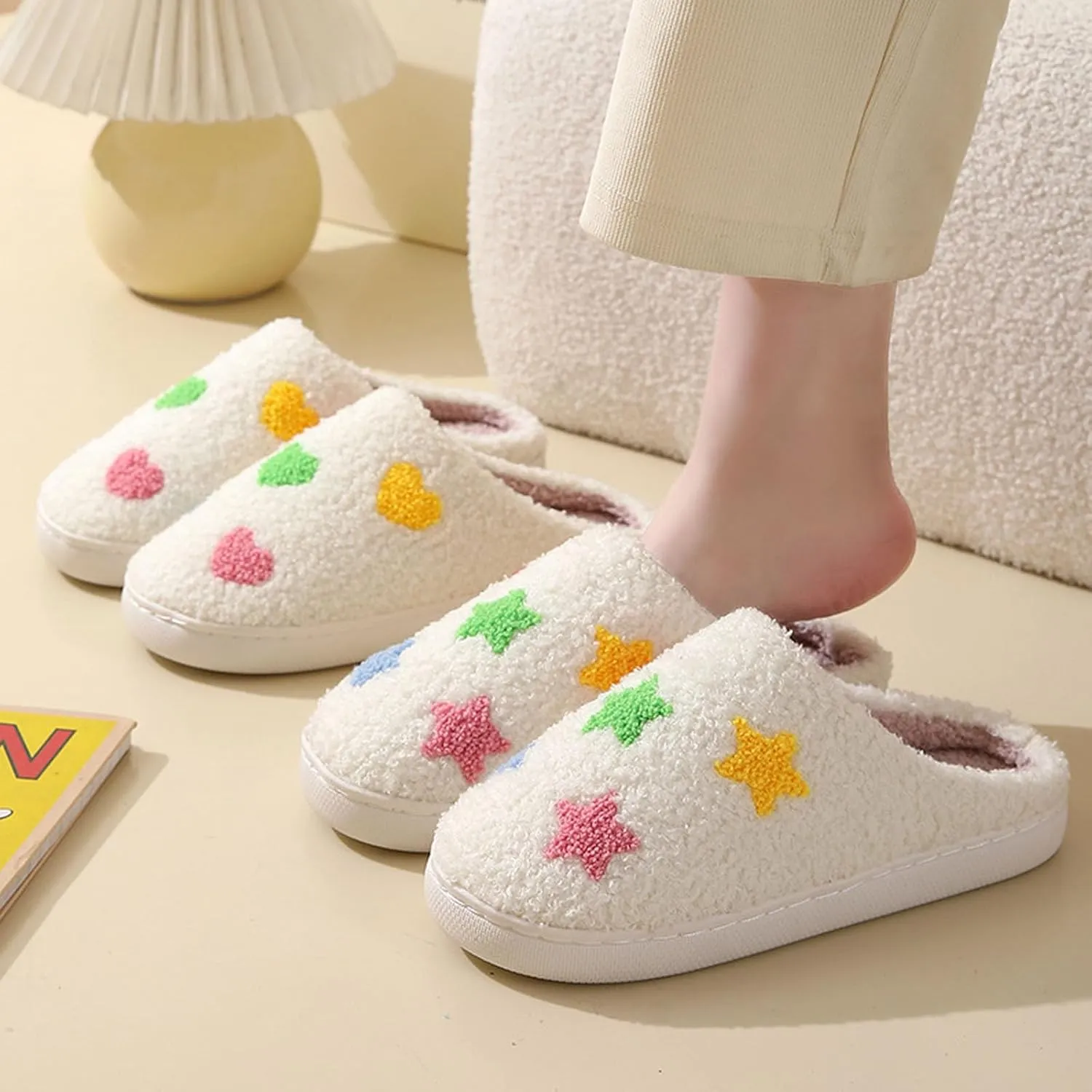 Womens Mens Slip on House Slippers Memory Foam Slippers Scuff Outdoor Indoor Warm Plush Bedroom Shoes