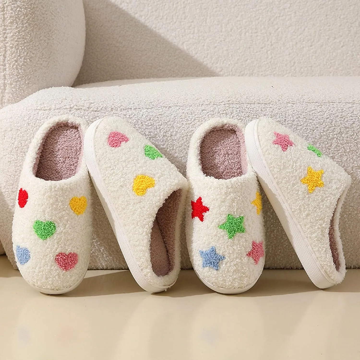 Womens Mens Slip on House Slippers Memory Foam Slippers Scuff Outdoor Indoor Warm Plush Bedroom Shoes
