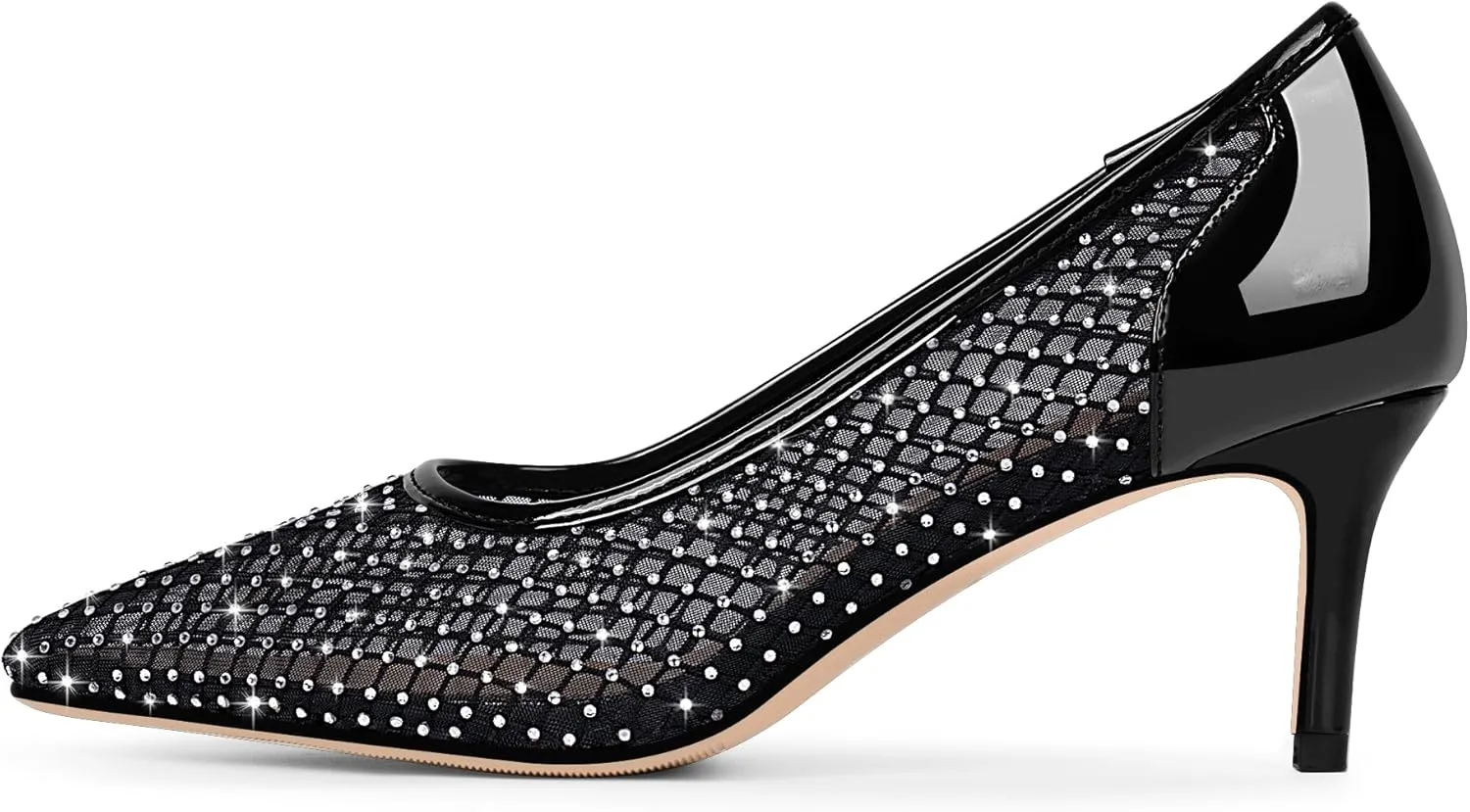 Women's Mesh Pointed Toe Stiletto Heel Pumps Rhinestone Slip On Wedding Party Dress Shoes
