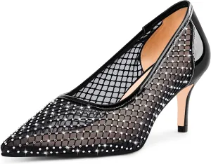 Women's Mesh Pointed Toe Stiletto Heel Pumps Rhinestone Slip On Wedding Party Dress Shoes