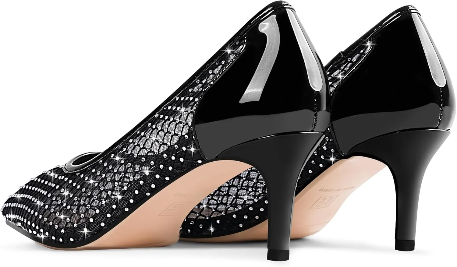 Women's Mesh Pointed Toe Stiletto Heel Pumps Rhinestone Slip On Wedding Party Dress Shoes