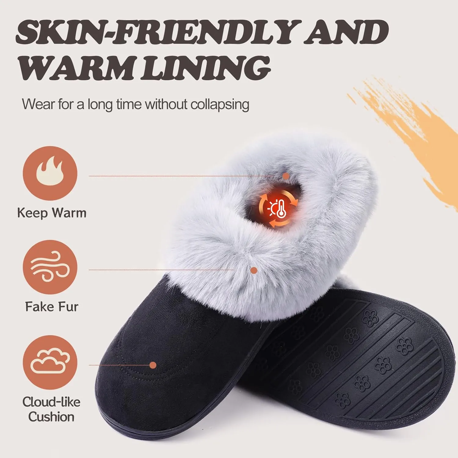 Women's Moccasin Slip-on Slippers Soft Microsuede Clog Comfy Non-slip Memory Foam Indoor Outdoor House Shoes with Fuzzy Collar