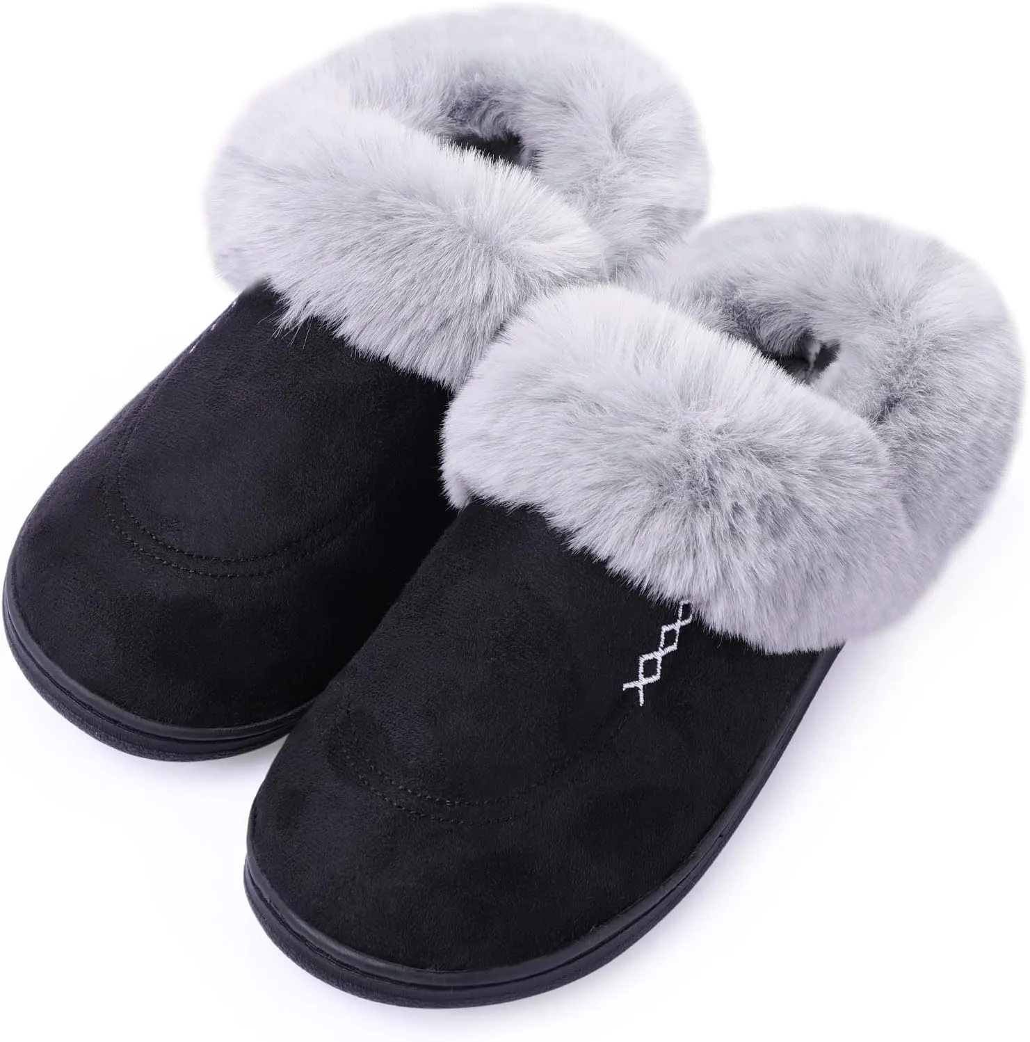 Women's Moccasin Slip-on Slippers Soft Microsuede Clog Comfy Non-slip Memory Foam Indoor Outdoor House Shoes with Fuzzy Collar