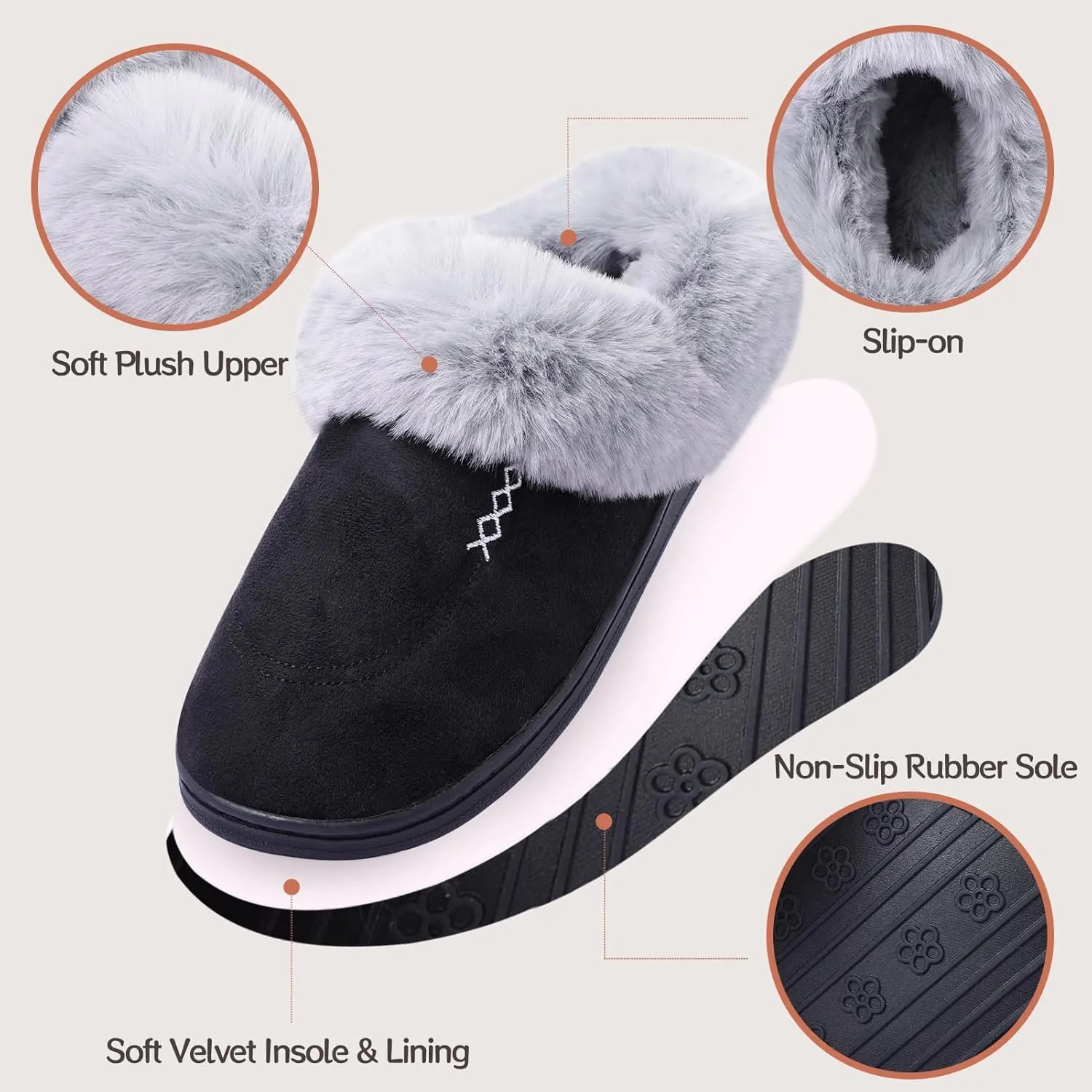 Women's Moccasin Slip-on Slippers Soft Microsuede Clog Comfy Non-slip Memory Foam Indoor Outdoor House Shoes with Fuzzy Collar
