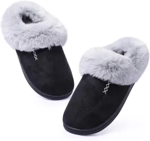 Women's Moccasin Slip-on Slippers Soft Microsuede Clog Comfy Non-slip Memory Foam Indoor Outdoor House Shoes with Fuzzy Collar