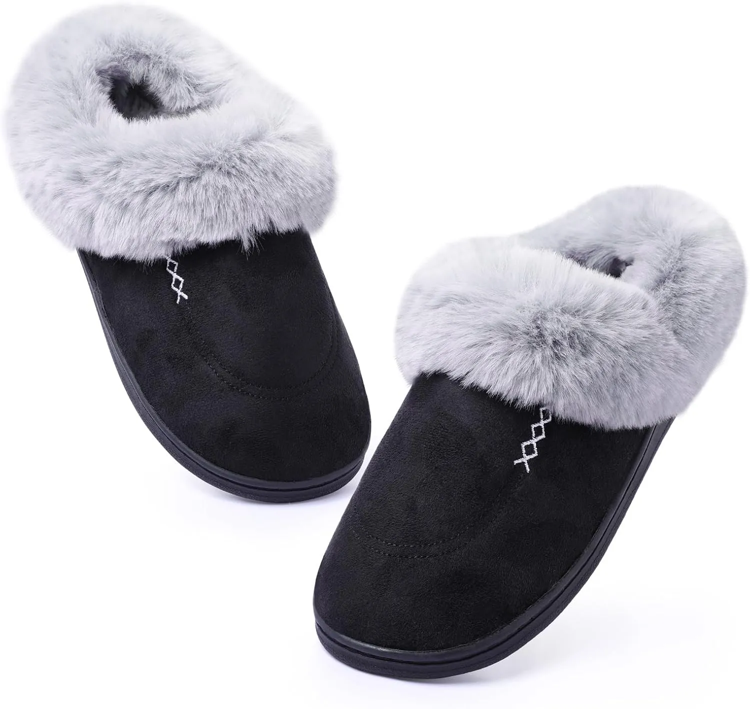 Women's Moccasin Slip-on Slippers Soft Microsuede Clog Comfy Non-slip Memory Foam Indoor Outdoor House Shoes with Fuzzy Collar