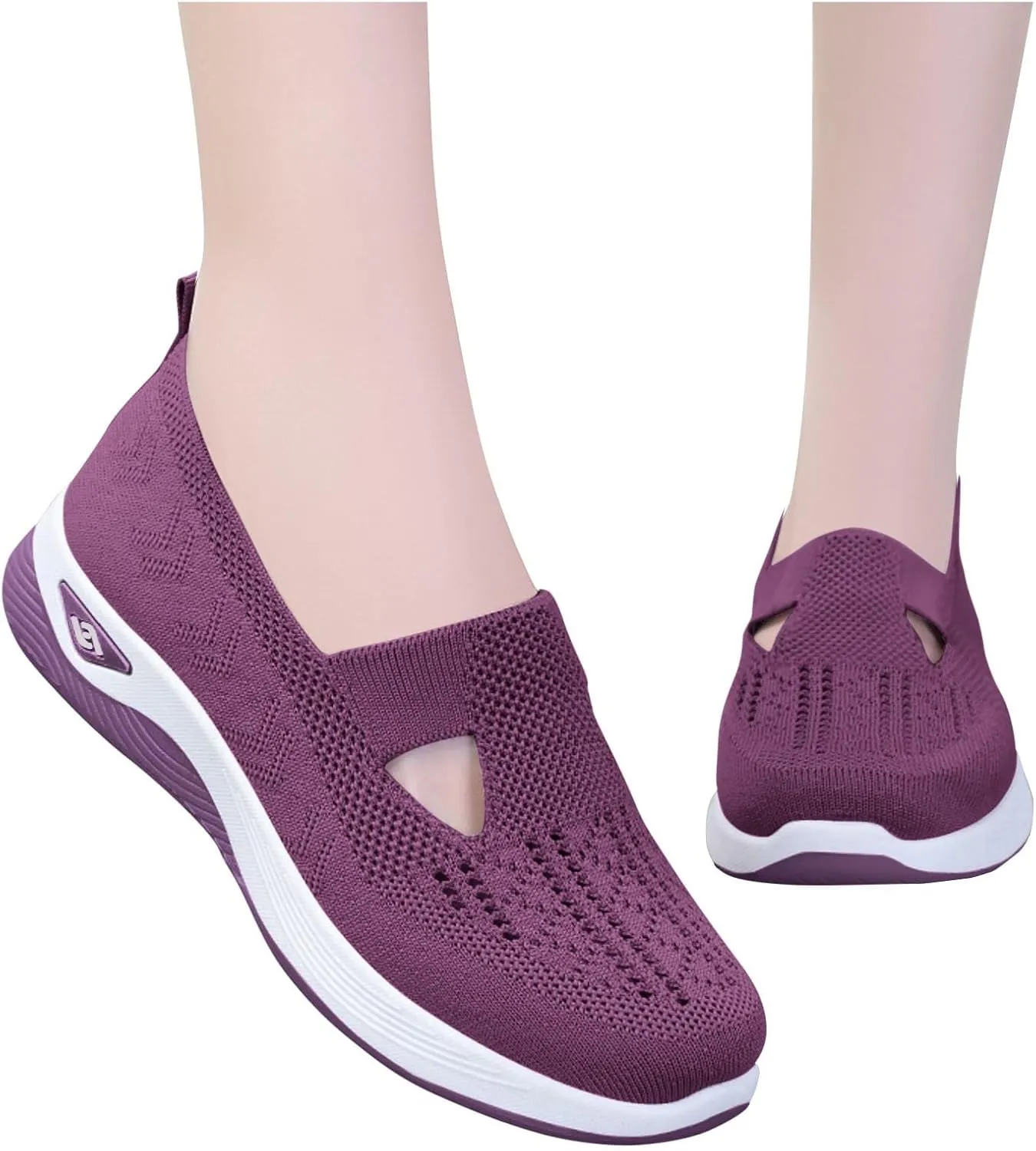 Women's Orthopedic Slip-On Sneakers Woven Diabetic Shoes Soft Foam Cushion Sneaker Hands-Free Shoes with Arch Support