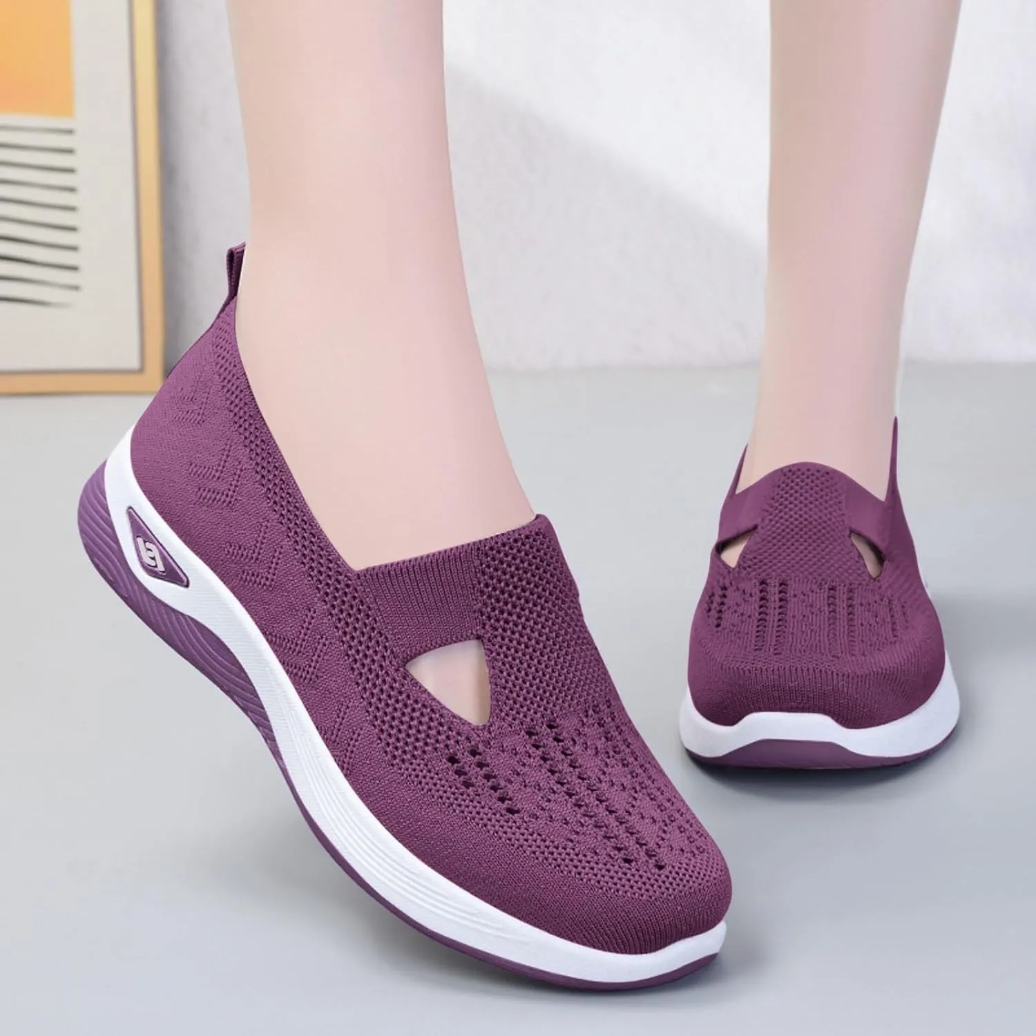 Women's Orthopedic Slip-On Sneakers Woven Diabetic Shoes Soft Foam Cushion Sneaker Hands-Free Shoes with Arch Support