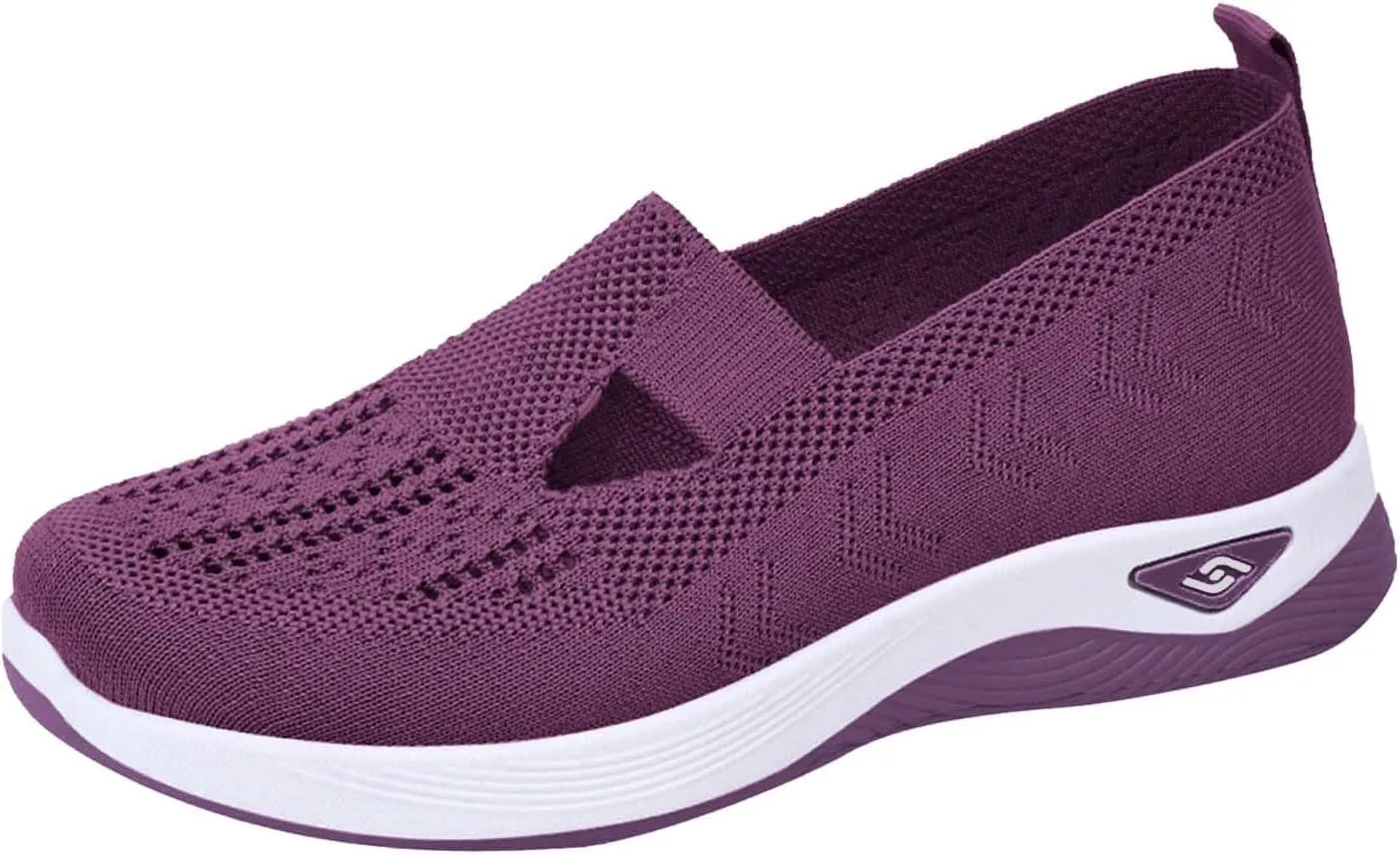 Women's Orthopedic Slip-On Sneakers Woven Diabetic Shoes Soft Foam Cushion Sneaker Hands-Free Shoes with Arch Support