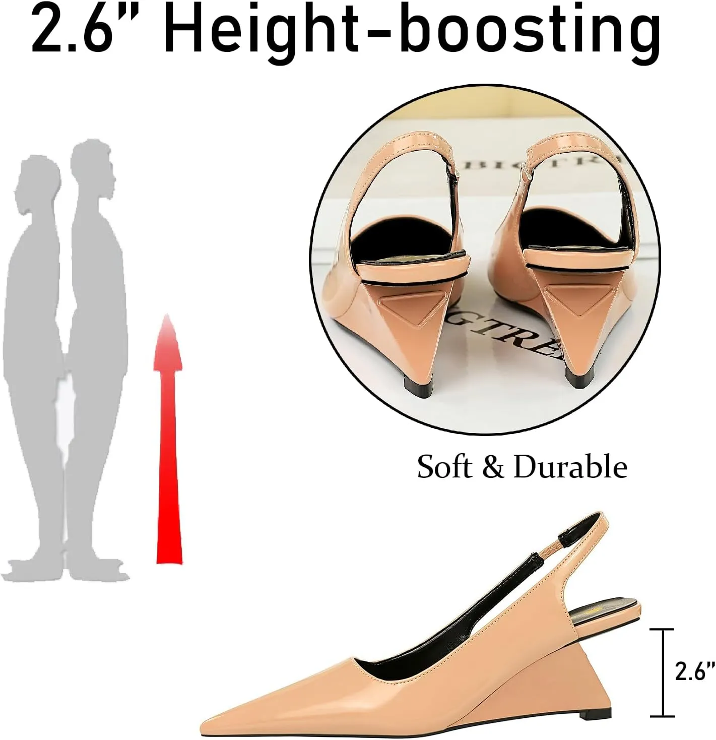 Women's Patent Leather Slingback Wedge Pumps Fashion Closed Pointed Toe Slip-on Elegant High Heels for Party Date Wedding Dressy Shoes
